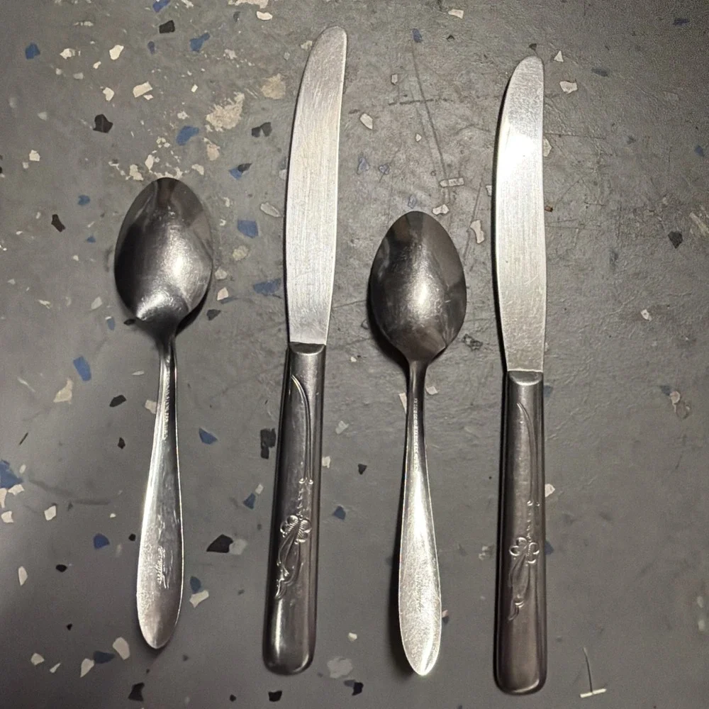 HB Co. Stainless Steel HEATHER/EVERGLO Lot of 2 Teaspoons/ 2 Knives